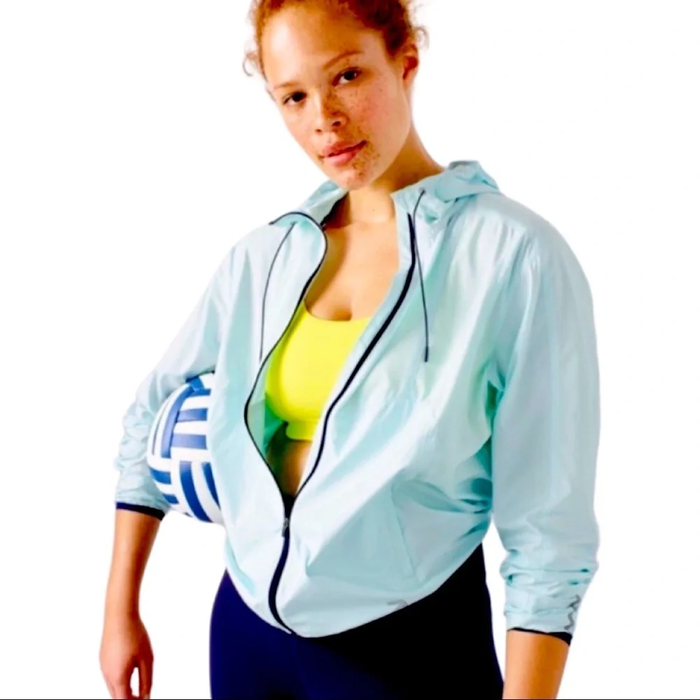 New Balance for J. CREW Windbreaker Hooded Jacket in Aqua Sky Lightweight Size S - Picture 2 of 16